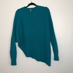 Free People Teal Vertical Cut Knit Sweater